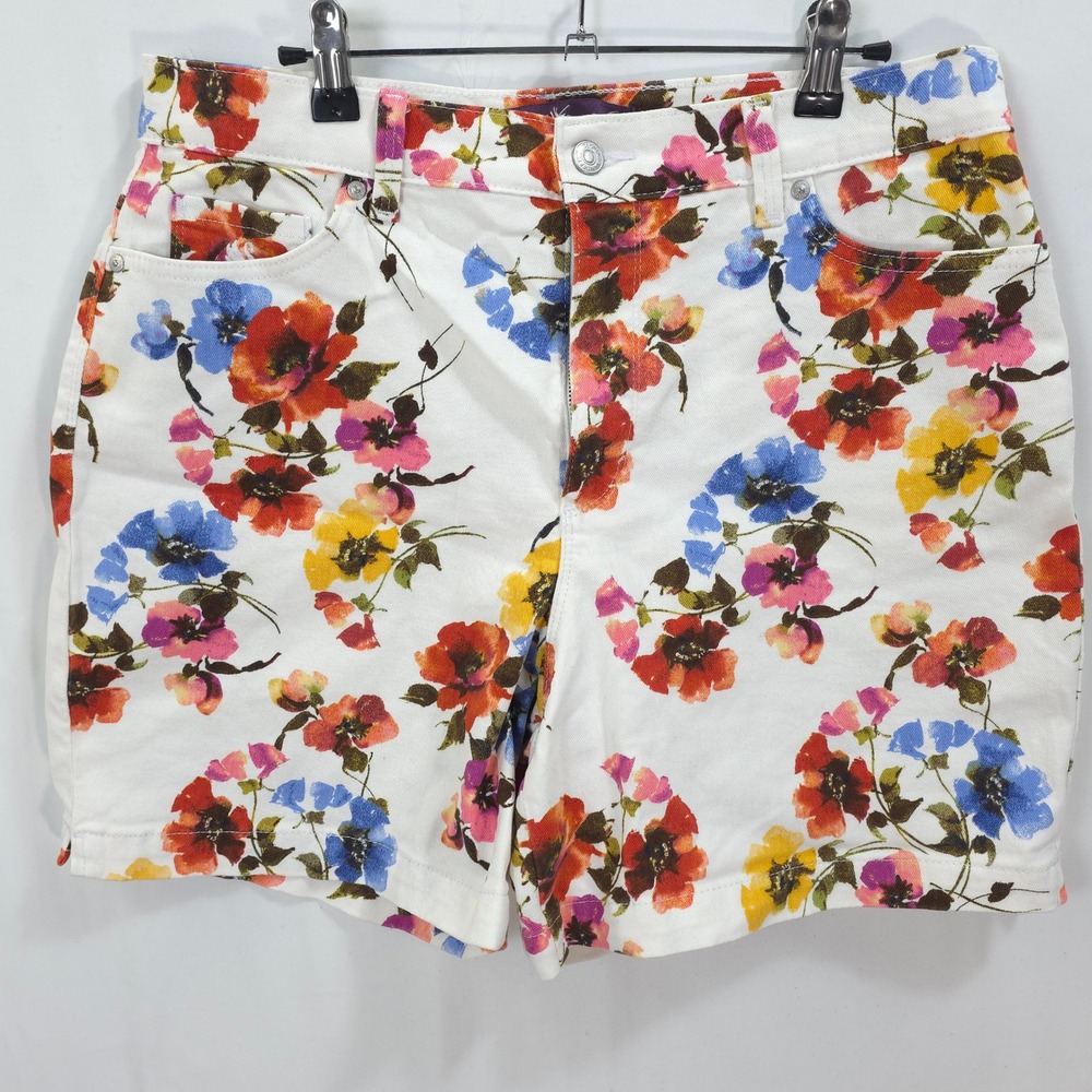 Gloria Vanderbilt Amanda Shorts Floral Print Women 14 White Cottagecore Garden